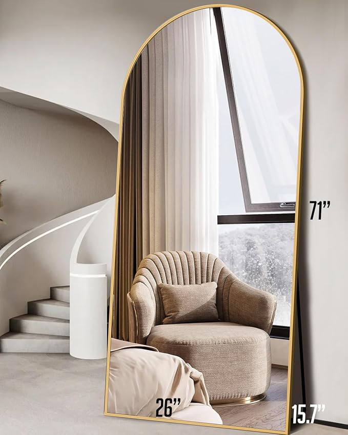 71"x26" Arched Full-Length Mirror with Explosion-Proof HD Glass - Oversized Floor or Wall-Mounted Full Body Mirror for Bedroom, Living Room, and Cloakroom (Gold)