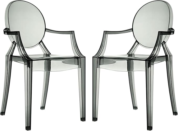 Modway Casper Modern Acrylic Stacking Two Dining Armchairs in Smoke