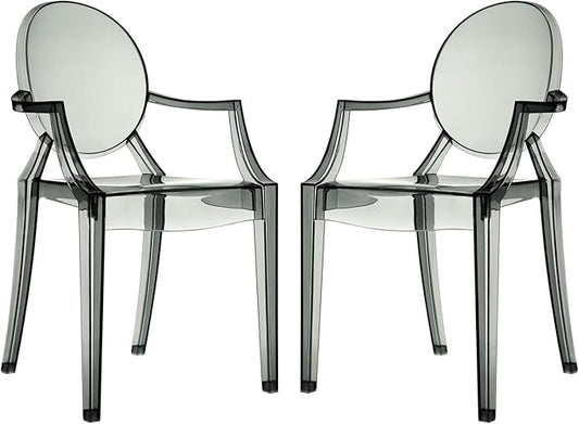 Modway Casper Modern Acrylic Stacking Two Dining Armchairs in Smoke