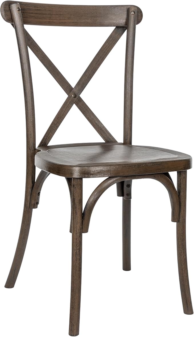 Flash Furniture Hercules Commercial Indoor/Outdoor Cross Back Chair, Wood Look, Weather-Resistant, Lightweight Design, Versatile Use, Dark Brown