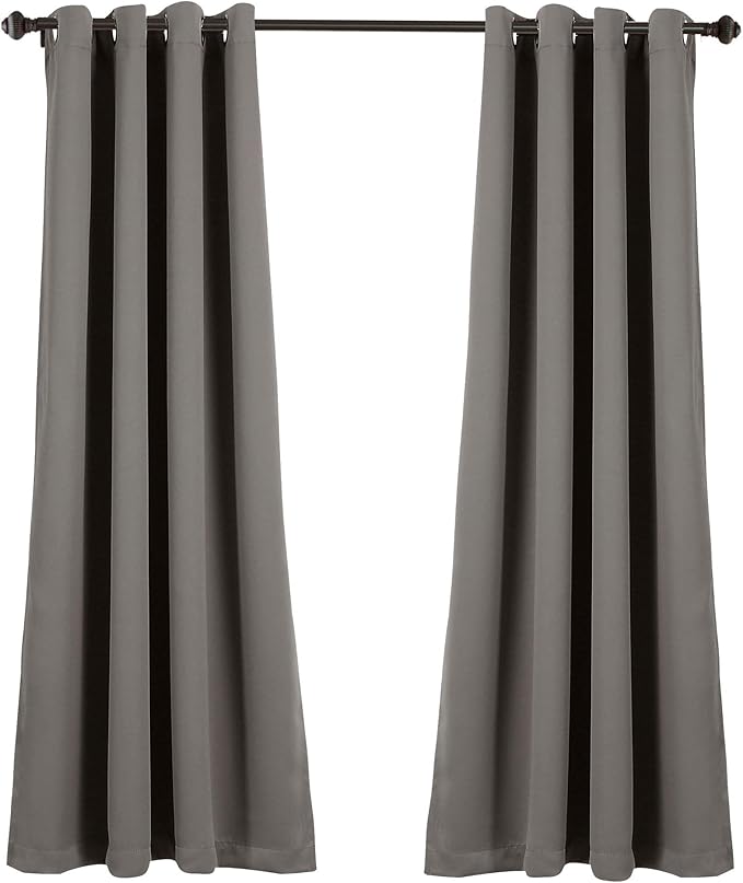 Lush Decor Insulated Grommet Blackout Window Curtain Panels, Pair, 52" W x 45" L, Dark Gray - Classic Modern Design - Chic Window Decor - Curtains For Living Room, Bedroom, Or Dining Room