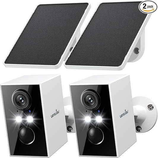 wansview Security Cameras Wireless Outdoor-2K WiFi 6 Solar Camera Outdoor Wireless for Home Security with AI Motion Detection, Color Night Vision, 2-Way Audio, 2.4GHz WiFi Only, Alexa, A1 2P White