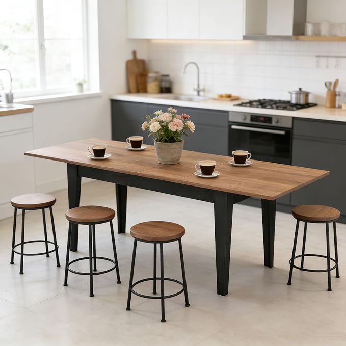71" to 106" Expandable Dining Table, Modern Large Table for 6-10 People, Space-Saving Extendable Kitchen & Office Table, Brown and Black