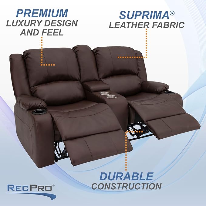 RecPro Charles 67" Powered Double RV Wall Hugger Recliner Sofa | Zero Wall Loveseat for Camper with Upgraded 2023 Fabric (Mahogany)