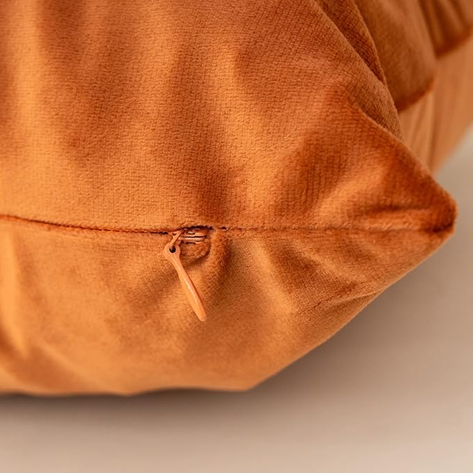 Alerfa 3D Flower Handmade Throw Pillow Cover Decorative Orange Velvet Pillowcase Cushion Cover with Hidden Zipper for Couch Bed Living Room Home Decor 18 x 18 Inches