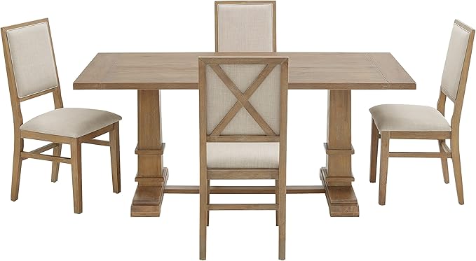 Crosley Furniture Joanna 5-Piece Modern Farmhouse Dining Table Set for 4 with Upholstered Chairs, Rustic Brown/Creme