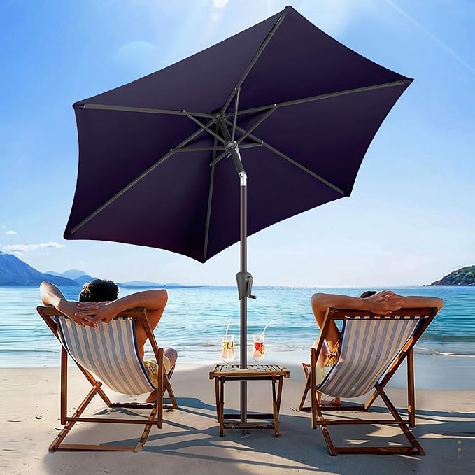 7.5ft Outdoor Patio Umbrella - Table Umbrella Waterprool UV Protection, Sombrillas de Patio with Push Button Tilt, Sun Umbrella for Pool, Porch, Garden, Deck, Backyard (Navy Blue)