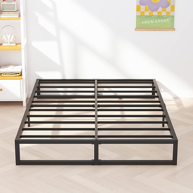 10 Inch Bed Frame Full Metal Platform Mattress Foundation with Steel Slat Support, No Box Spring Needed, Easy Assembly, Black