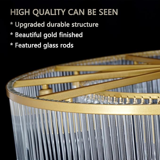 Gold Glass Chandelier Lighting Modern, 10 Light 2 Tier High Ceiling Chandelier Fixture Foyer Dining Room Ceiling Hanging Pendant Lighting Living Room 32"