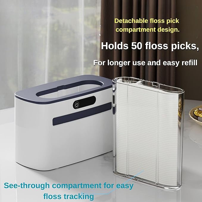 Smart Touchless Floss Pick Dispenser with Sensor - Refillable and Rechargable with 2 Cartridges (100 Picks) - Innovative and Hygienic Floss Pick Holder (Dark Gray)