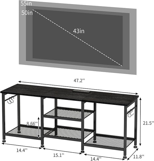 YGEOMER Black TV Stand Entertainment Center for 55 Inch TVs, with Charging Station and Lights Open Storage Shelves, TV Media Console, Open Storage Shelf with Sound Rack for Living Room, Bedroom