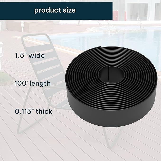KOMORAX 100ft Long 1.5" Wide Vinyl Chair Strapping. Repair & Replacement Matte Finish. for Patio Outdoor Lawn Garden Durable Attractive (Black)
