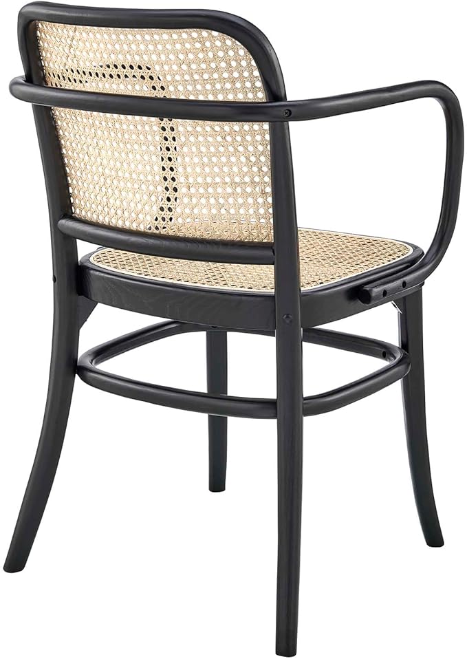 Modway Winona Elm Wood Cane Rattan Seat, Dining Chair - Set of 2, Black