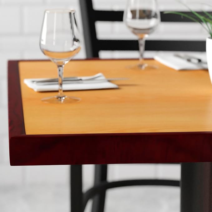 Flash Furniture 36'' Square 2-Tone High-Gloss Cherry / Mahogany Resin Table Top with 2'' Thick Drop-Lip