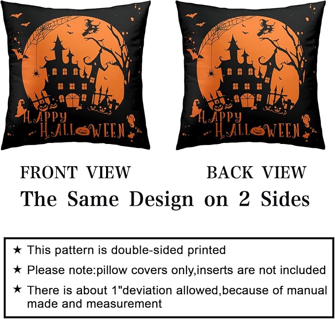 Halloween Decor Indoor Fall Pillow Covers 20x20 Pack of 2 Witch Castle Decor Black and Yellow Pillow Case Happy Halloween Pillow Covers Hallowee Room Decor for Sofa Bedroom
