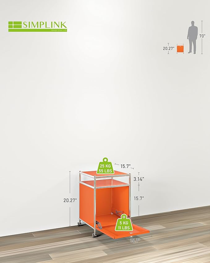 Elegant Matte Storage Cart with 22.8" Height - Perfect Side Table, Night Stand - Large Capacity with Flap Door, Detachable Wheels - Ideal for Home, Office, Bedroom, Kitchen (Orange)