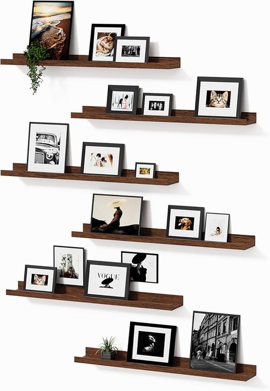 Wall Shelves for Living Room, Nursery Book Shelves Walnut Bathroom Shelves Over Toilet Floating Shelves for Wall, Modern Wood Storage for Bedroom, Kid's Room, Kitchen, 36inch, Set of 6