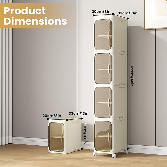 4 Tier Slim Bathroom Storage Cabinet, Narrow Organizer with Wheels and Toilet Paper Holder, Waterproof, No Assembly Required, Perfect for Small Spaces in Bathroom, Kitchen and Living Room