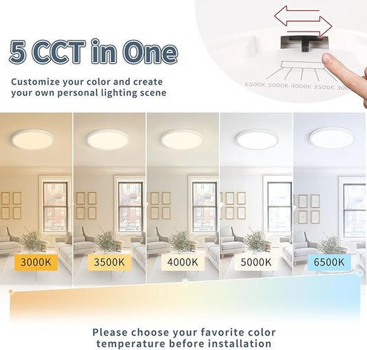14.9 Inch 4PK LED Flush Mount Ceiling Light, ETL ,32W, 3343LM, 3000K/3500K/4000K/5000K/6500K CCT Selectable, 0.66in Ultra Thin Round Flat Panel Ceiling Light Fixture for Bedroom, Kitchen, (White)