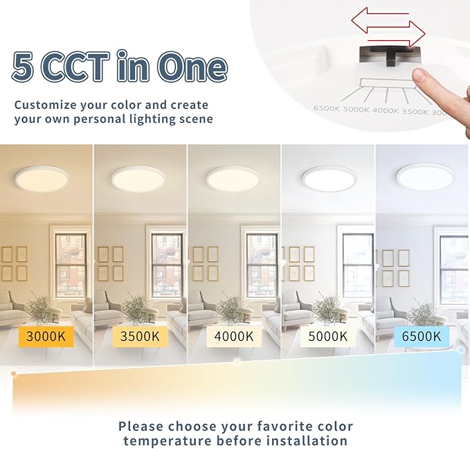 11.4 Inch 4PK LED Flush Mount Ceiling Light, ETL ,24W, 2427LM, 3000K/3500K/4000K/5000K/6500K CCT Selectable, 0.66in Ultra Thin Round Flat Panel Ceiling Light Fixture for Bedroom, Kitchen, (White)