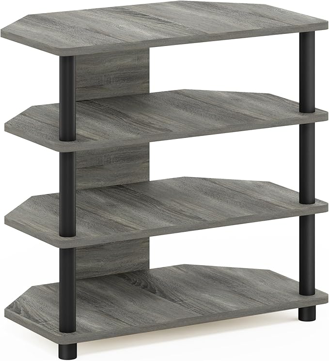 Furinno Turn-N-Tube Easy Assembly 4-Tier Petite Entertainment Center / TV Stand / TV Unit / TV Desk, French Oak Grey/Black