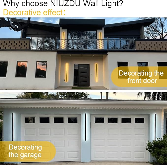 Modern Outdoor Wall Lights - 70.8inch Black Exterior Light Fixtures Wall, Porch Lights Outdoor Wall Sconce, Patio Long Strip Wall Light Fixtur Outside for Garage, House