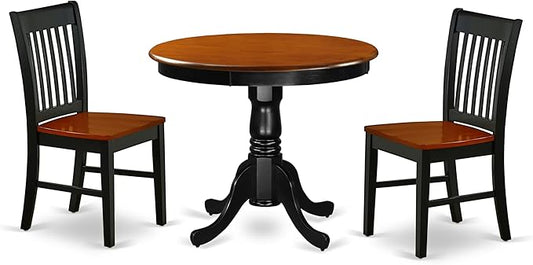 East West Furniture ANNO3-BCH-W 3 Piece Kitchen Table & Chairs Set Contains a Round Dining Room Table with Pedestal and 2 Solid Wood Seat Chairs, 36x36 Inch, Black & Cherry