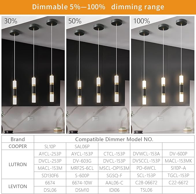 Modern Kitchen Island Light Fixture Dimmable LED Black Mini Pendant Light Bedroom Bedside Table Black Gold Small Pendant Lighting (2-Pack)