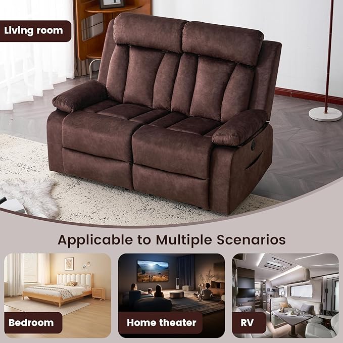 Power Reclining Loveseat with Massage & Heat, Loveseat Recliner Sofa with Cup Holders, Electric RV Sofa with USB/Type C/Side Pocket, Wall Hugger Recliner Loveseat for Living Room