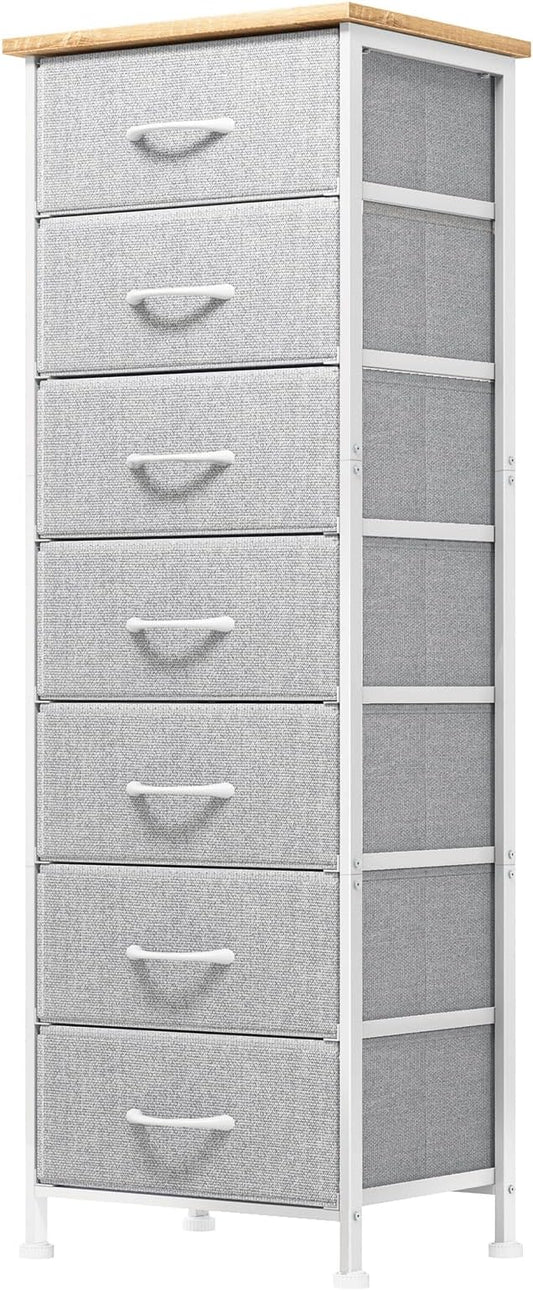 Fixwal Tall Dresser for Bedroom, Storage Dresser Organizer with 7 Fabric Drawers, Nightstand Furniture in Closet, Entryway, Hallway, Light Grey