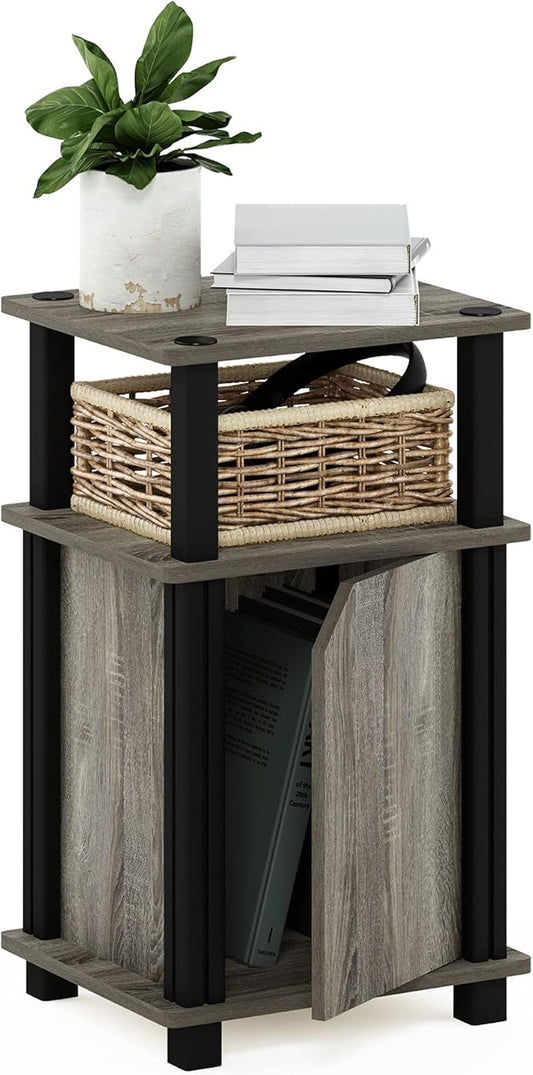 Furinno Brahms 3-Tier End Side Sofa Table/Nighstand with Door, 1-Pack, French Oak/Black