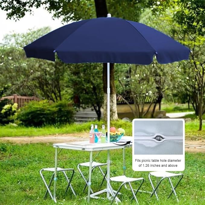 AMMSUN 6FT Portable Picnic Outdoor Canopy Sunshade Beach Umbrella with Tilt Function, Small Patio Umbrella - UPF 50+ protection Garden Umbrella 6' Navy Blue Patio Umbrella