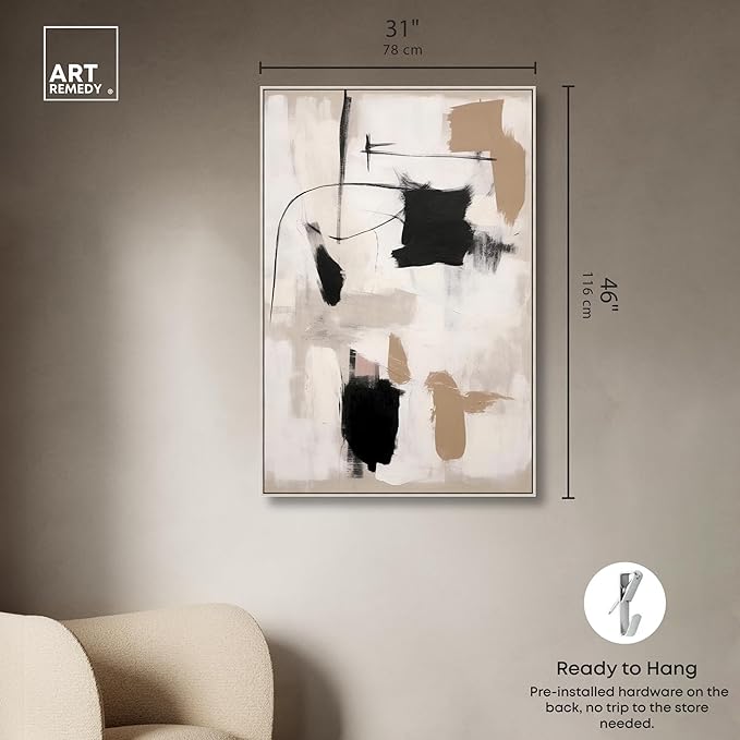 Art Remedy Strings in Abstraction Canvas Muted Abstract Wall Art, Silver Frame, 30" x 45"