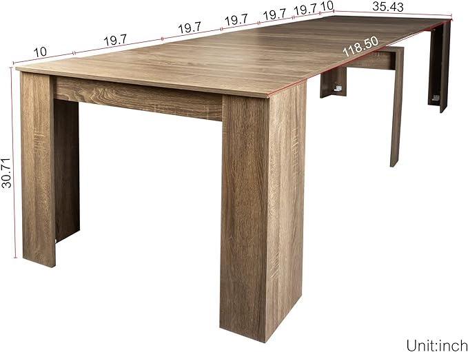 Ball & Cast Extendable Dining Table, 20"/118.5" Large Dining Room Table for 6-10 Person,Kitchen Table with Wood Legs, Space-Saving Folding Console Table,Brown