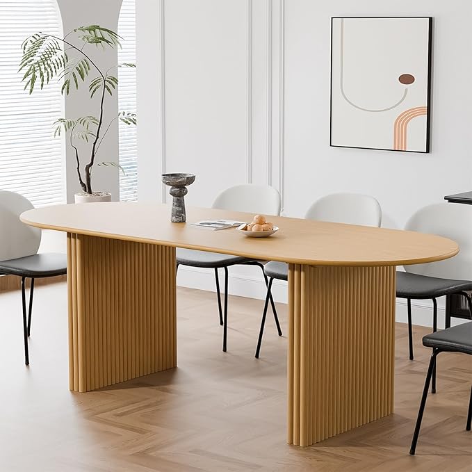 Casaphoria 79" Oval Dining Table, Modern Kitchen Table for 4-6, Farmhouse Style Large Table, Easy Assembly for Living Room, Kitchen and Bar, Natural Wood