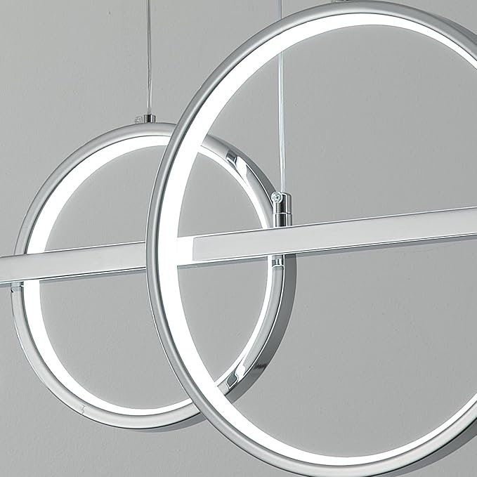 Modern LED Pendant Lights, Dimmable 47in Silver LED Chandelier Lighting, Upgraded Chrome Linear Dining Room Hanging Light Fixtures Kitchen Island Globe Pendant Light for Dining Table (4200lm)