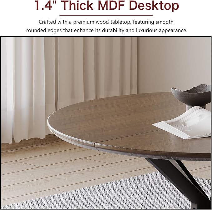 ALBAD 46.4" Round Dining Table, Mid Century Modern Round Dining Room Table for 4-6 with Metal Legs, Easy Assembly Coffee Table, Space-Saving Design for Kitchen and Dining Room