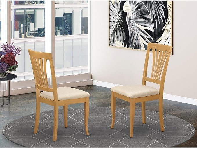 East West Furniture AVC-OAK-C Avon Kitchen Dining Chairs - Linen Fabric Upholstered Solid Wood Chairs, Set of 2, Oak