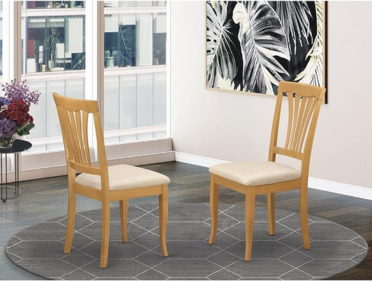 East West Furniture AVC-OAK-C Avon Kitchen Dining Chairs - Linen Fabric Upholstered Solid Wood Chairs, Set of 2, Oak