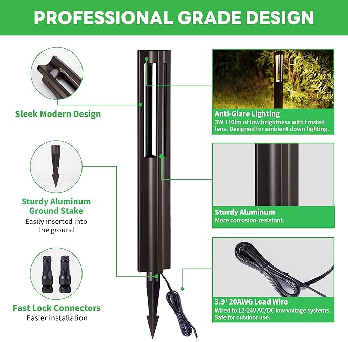 Outdoor Path Lights, Unique LED Landscape Pathway Lights, 12V Low Voltage Wired, Waterproof 3W 110LM ORB Aluminum for Backyard Patio 6 Pack