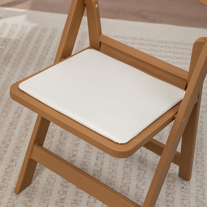 BTEXPERT Resin Folding Chair Vinyl Padded Seat Indoor Outdoor Lightweight Set for Home Event Party Picnic Kitchen Dining Church School Weddings- Set of 2 Natural Chestnut