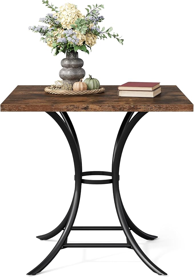 LITTLE TREE 31.5" Square Dining Table for 2-4, Dining Room Table with Footrest Design, Farmhouse Dinner Tables with Metal Legs for Dining Room, Living Room, Restaurant (Table Only)