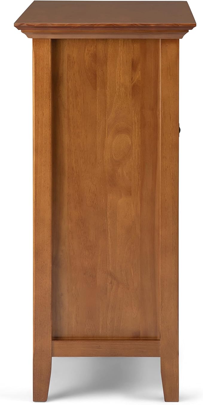 SIMPLIHOME Amherst SOLID WOOD 37 Inch Wide Transitional Medium Storage Cabinet in Light Golden Brown, with 4 Functional Drawers, 1 Door, 2 Adjustable Shelves