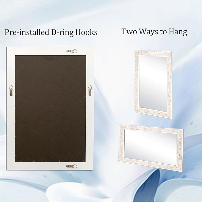 White Bathroom Mirrors for Wall, 20x28 Inch Rectangle Mirrors with Tempered Glass for Bathroom Bedroom or Living Room Wall Decor (Horizontal/Vertical Hanging)