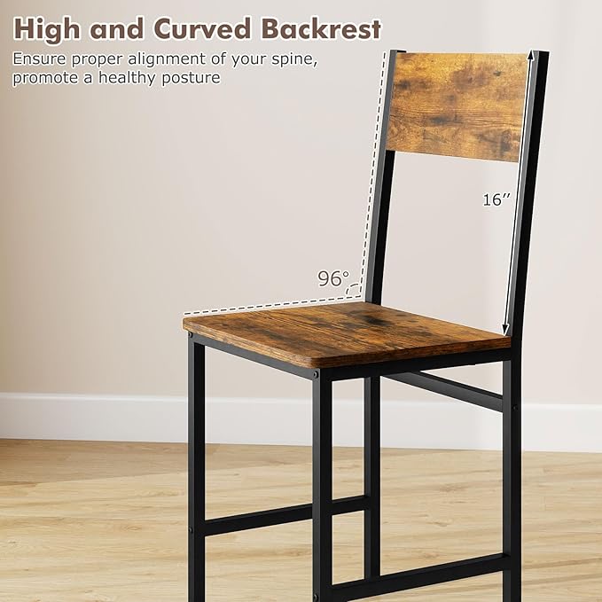 COSTWAY Dining Chairs Set of 2, Rustic Wood & Metal Frame Industrial Farmhouse Armless Side Chairs with Wide Comfy Seat & Slanted High Back for Dining Room, Kitchen, Home, Restaurant