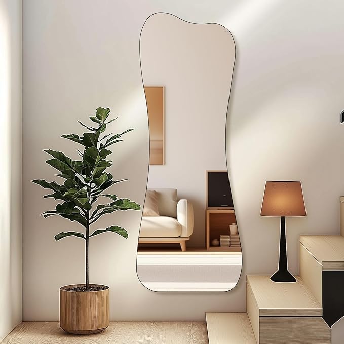 QDSSDECO Full Length Mirror with Bracket 63"x24" Irregular Wall Mirror Vase Frameless for Living Room Bathroom Bedroom Entryway Decor