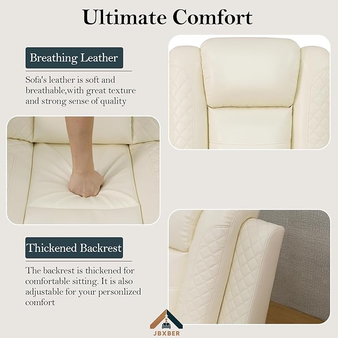 Power Recliner Sectional Sofa Set, Creamy Leather Sectional Couch for Living Room, L Shape Reclining Sofa with Cup Holder, Hidden Storage, Drop-Down Table for House(6 Seat)