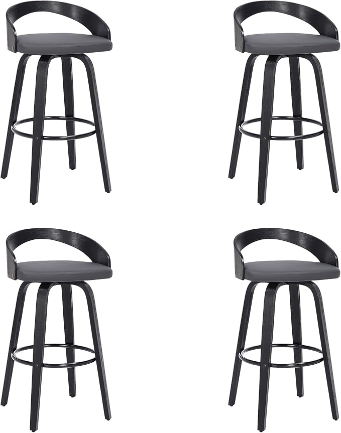 Armen Living Sonia 26" Counter Height Swivel Gray Faux Leather and Black Wood Bar Stool - Set of 2