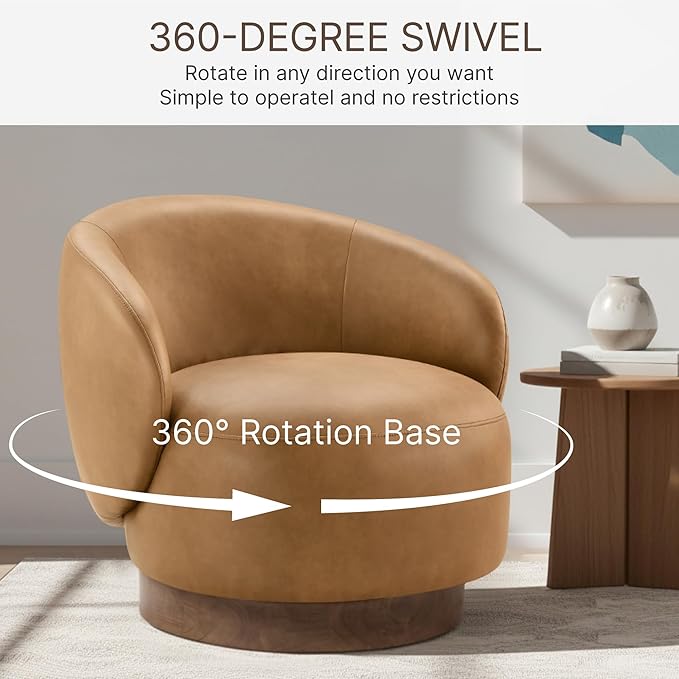 Swivel Accent Chair Modern Round Barrel Armchair with Upholstered Faux Leather for Living Room Bedroom Waitingroom,2 Box,Brown
