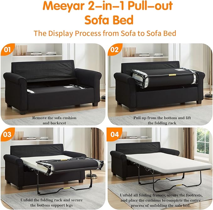 Pull Out Sofa Bed with Mattress, 57" Convertible Sofa Bed Loveseat, Twin Sleeper Sofa Couch with Pocketed Coil Seating, Upholstered Fabric Sofa Bed for Small Spaces,Black | sofa bed, futon sofa bed, sofa bed couch, Sleeper Sofa, pull out sofa bed